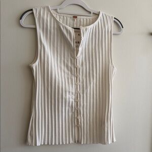 Sleeveless White Ribbed Button-Down Top Free People